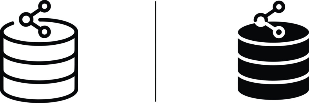 Isolated database storage icons with network connection symbols on transparent background