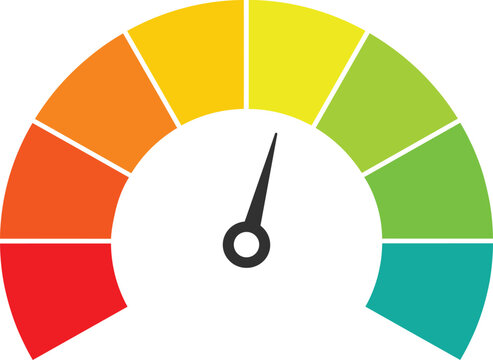 Color gauge speedometer with needle indicating a moderate level flat design vector illustration for performance metrics and rating systems
