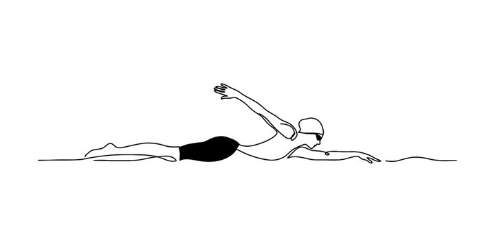 Continuous single line drawing of a professional male swimmer swimming in the pool with speed and agility representing healthy fitness and active lifestyle Vector, illustration
