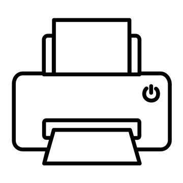 Vector illustration of a printer line icon presenting a desktop office printing machine in sleek clean minimalist flat outline vector design.