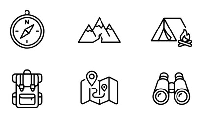 Fototapeta premium Outdoor Adventure Icons, Travel Symbols, Navigation Elements, Camping Graphics