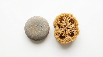 Fototapeta premium Sea sponge and stone on white background