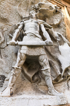 Stone sculpture in The Kings Garden next to The Cathedral of San Salvador in Oviedo city, Asturias