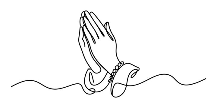Continuous single line drawing of hands pressed together in a prayer gesture symbolizing hope faith peace and spiritual connection in a minimalist art style Vector, illustration
