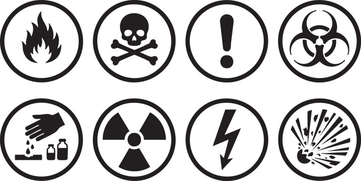 Hazard symbols collection flammability toxicity corrosivity biohazard and radiation warning signs