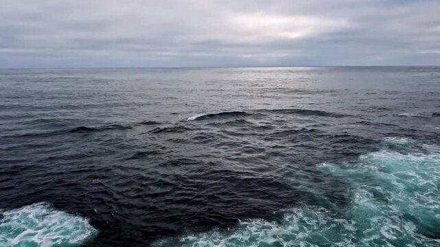 Cruise ship sailing through the open ocean with calm blue waters, horizon views, and peaceful maritime travel scenery.