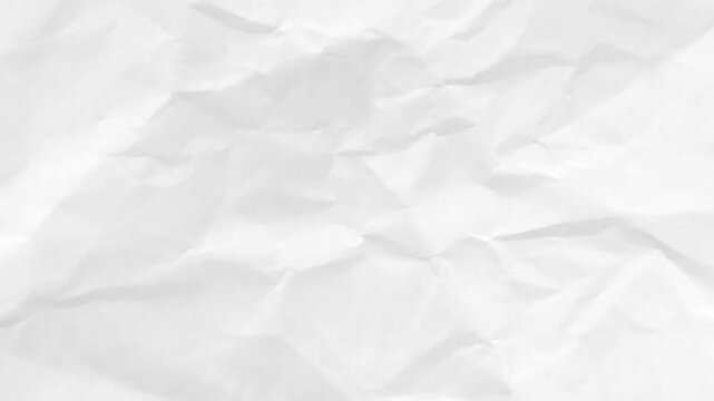 White crumpled paper stop motion background. 4K seamless video of crushed blank white page. Texture animation.