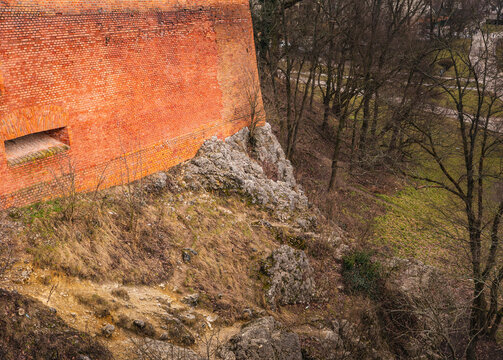 a part of the brick defensive walls built on limestone bedrock