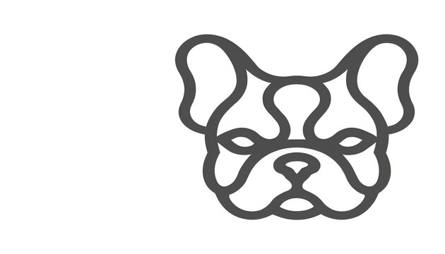 Cute bulldog dog face vector outline icon