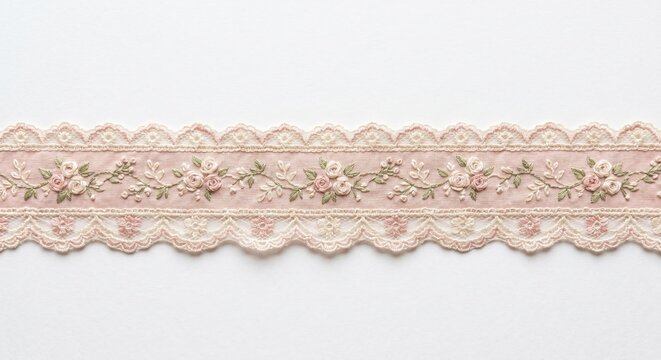 Pink floral lace trim ribbon border