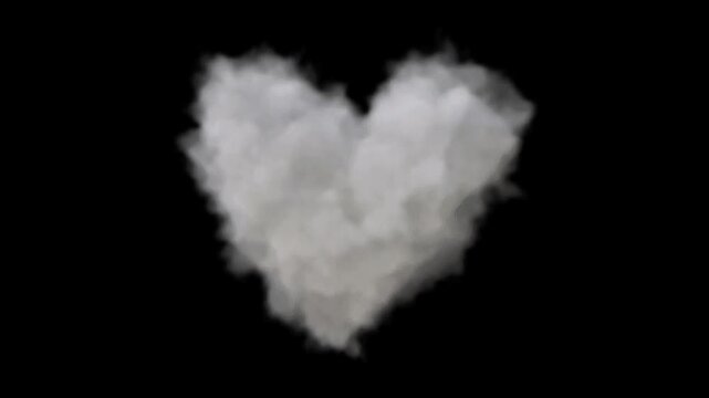 animated white heart shaped cloud smoke floating on black background romantic love symbol visual graphic object