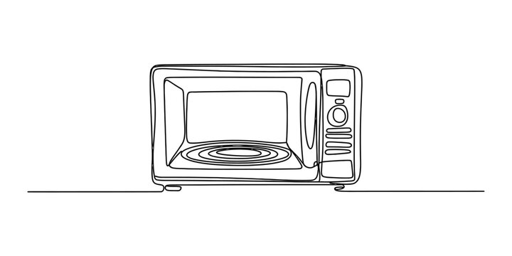 Continuous single line drawing of a microwave oven kitchen appliance for heating food isolated on a plain surface for modern home cooking and house design Vector, illustration