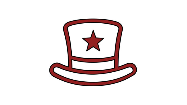 Vector illustration of an Uncle Sam hat line icon showing the distinctive tall patriotic stovepipe hat with red, white, and blue striped band, perfect for American patriotic and July Fourth themed des