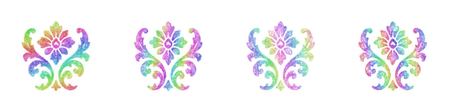 Rainbow sketch brocade fabric icon design set