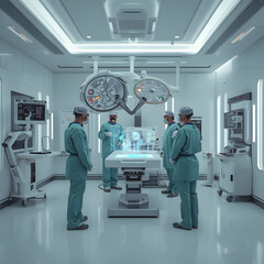 Obraz premium Doctor working in hospital operating room with medical equipment and healthcare technology indoors in clinic environment