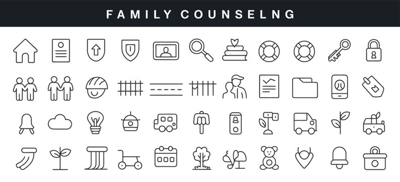family counseling line icons for therapy support and communication