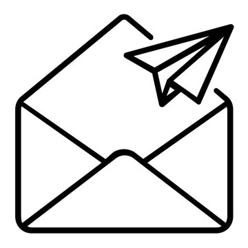 Vector illustration of an open email line icon featuring an unsealed envelope with peek-out content lines, ideal for inbox UI element design, message center graphics, and digital communication platfor