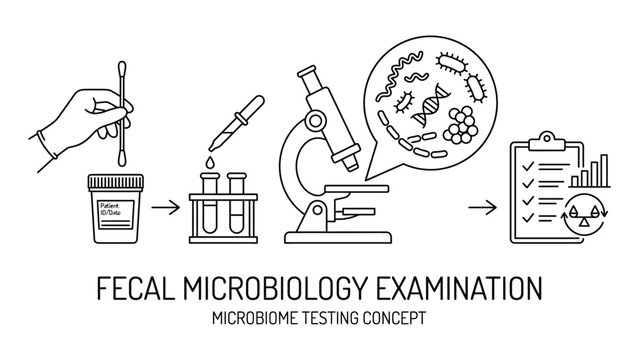 Fecal microbiology examination concept illustration.