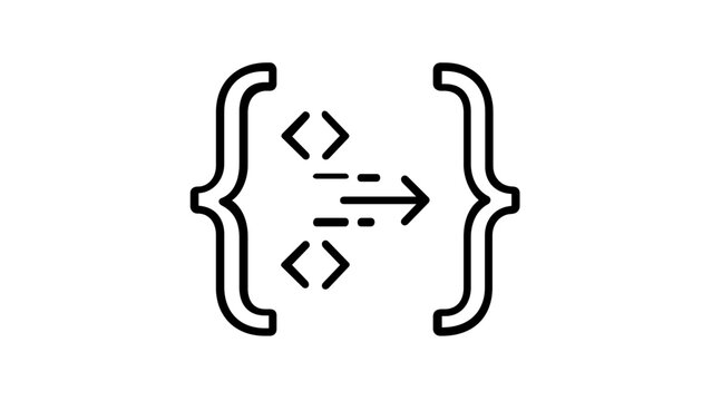 Vector illustration of a computer coding syntax brackets line icon showing curly braces and code structure representing programming languages and software development environments.