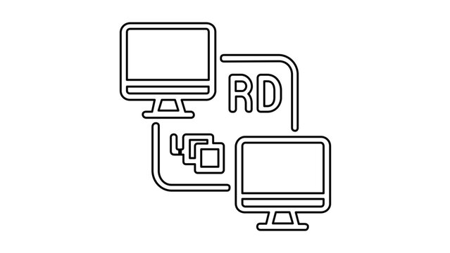 Vector illustration of a remote desktop connection monitor line icon showing a computer screen with a remote access symbol rendered in clean minimalist outlines for technology and network themes