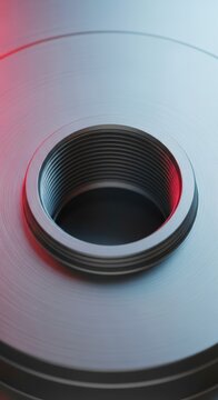Precision engineering detail showing a perfect circular arrangement of threaded holes on a gray metallic component surface, equipment, symmetry, technical drawing