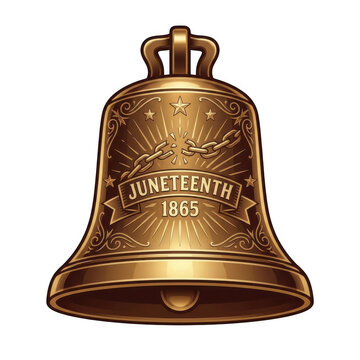 golden freedom bell with confetti and stars Isolated on transparent background