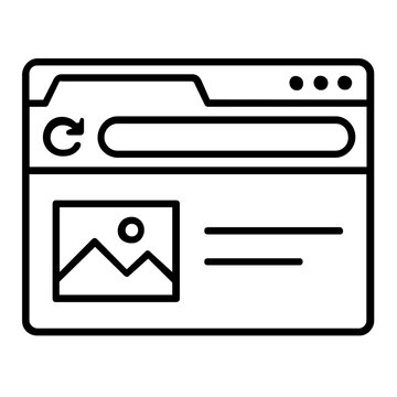 Vector illustration of a generic internet browser window line icon illustrating a streamlined window chrome with tab row and content pane in an elegant clean single-stroke style.