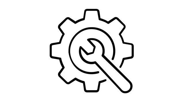 Vector illustration of a system settings gear wheel line icon representing configuration panels, user preferences and administrative control in modern software applications.