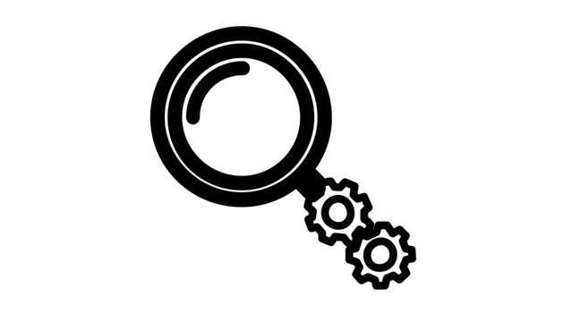 Vector illustration of a magnifying glass and gear search engine optimization line icon representing the technical and analytical aspects of improving website search visibility