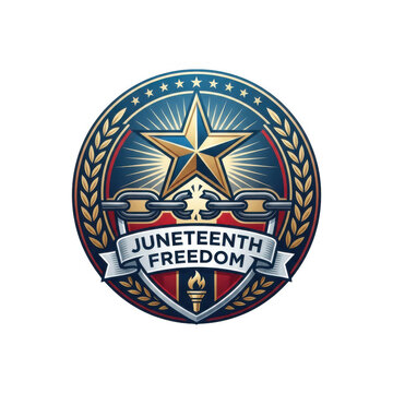 Juneteenth freedom day commemorative star emblem Isolated on transparent background