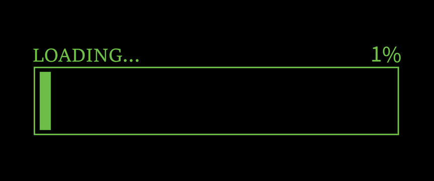 Vector illustration of a green loading bar isolated on a black background for websites and graphic resources. 1% loaded bar.