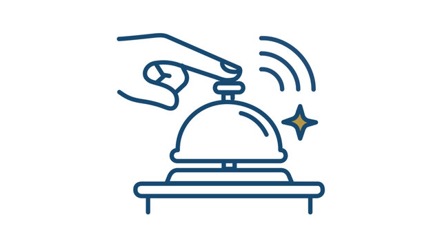 Vector illustration of a hotel concierge desk service hand bell line icon, flat minimalist vector design for hospitality and guest services themes