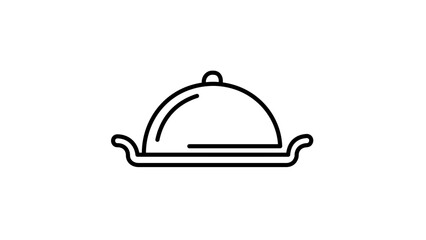 Fototapeta premium Vector illustration of an in-room dining tray with silver cloche lid line icon, simple flat vector symbol for hotel food service and hospitality accommodation design