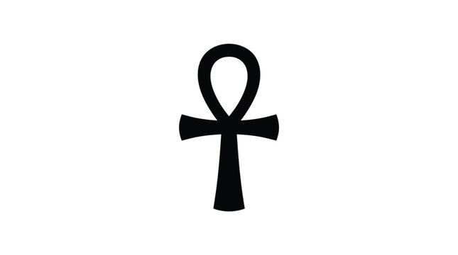 Minimalist black ankh vector illustration featuring a bold symbolic religious cross design on white background