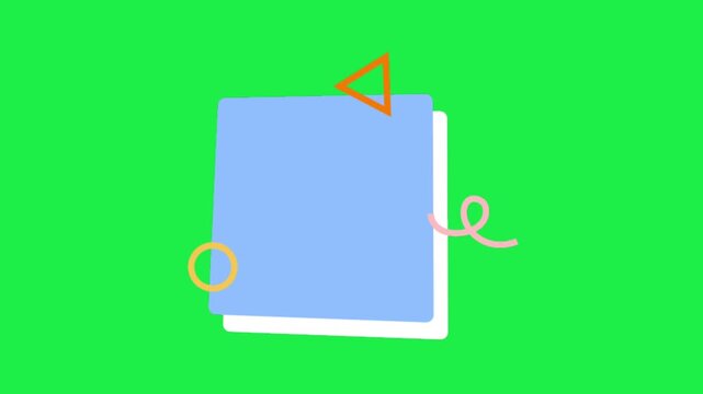Blue geometric square note box isolated on green screen chroma key background for modern creative video templates
