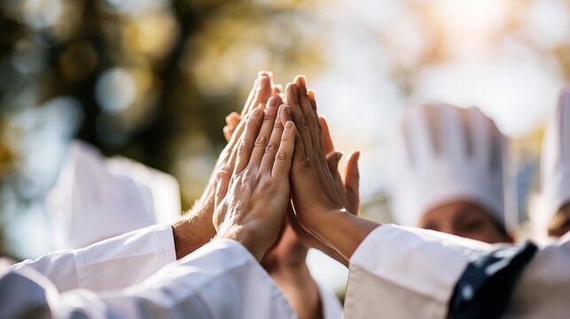 Chefs teamwork high five unity celebration achievement success
