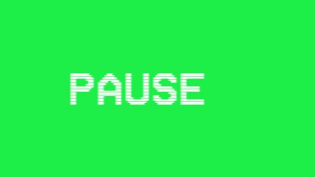 Retro vhs white pause text icon isolated on green screen chroma key background for old movie video templates