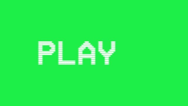 Retro vhs white play text icon isolated on green screen chroma key background for old movie video templates
