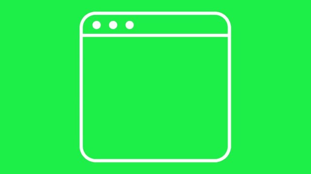 White browser window frame outline isolated on green screen chroma key background for website video templates