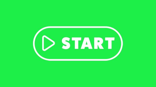 White start button icon text isolated on green screen chroma key background for gaming video templates