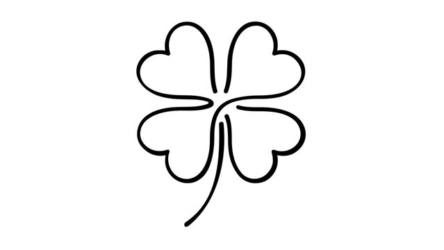 Vector illustration of a four-leaf clover line icon with a compact symmetrical four-lobe design and minimal stem in flat outline style, a universally recognized symbol of luck and natural botanical be