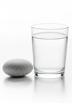 Pure drinking water in a glass beside a stable stone, symbolizing fundamental needs, core requirements, necessity, and basic existence, simple, vital, basic