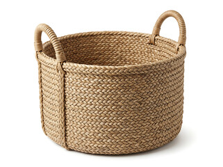 Fototapeta premium Empty Woven Rattan Storage Basket With Handles