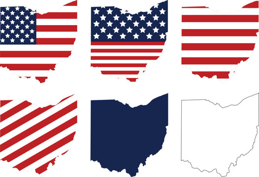 Ohio USA State Map Outline Shape American Ohio Patriotic Map Art