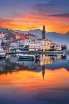 Perast, Montenegro Historic Townscape  in Kotor Bay