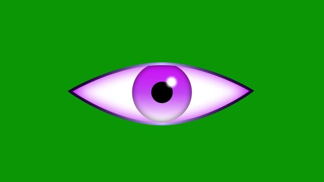 Animated cartoon eyes blinking on green background and looking around and up and down, funny blinking eyes for character design and motion graphics of eye 2d Animation with alpha channel. 4k video