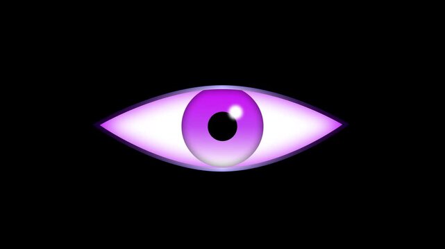 Animated cartoon eyes blinking on black background with glowing blue pupils looking around, eye 2d Animation with alpha channel, seamless loop motion graphic of spooky eyeball expression. 4k video