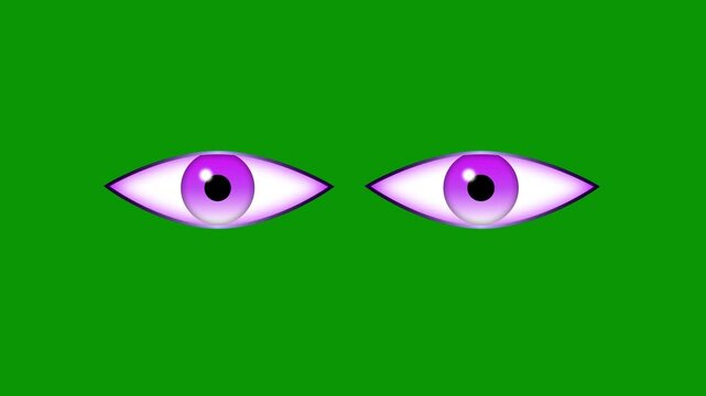 Minimalist blue monster eyes animation loop featuring dynamic vector pupil movement, creative cartoon looking character expression green screen design overlay clip for comic video production. 4k