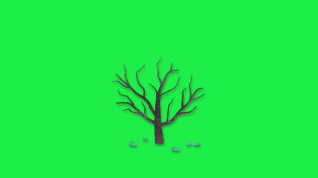 Bare tree animation on green screen perfect for spooky forest Halloween scenes chroma key and creative video edits pro