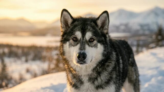 canadian eskimo dog close up at golden light arctic canada video